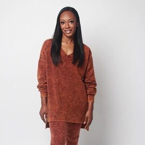 Jules & James Boutique Oversized Thick Knit Bronzed Orange Mineral Wash Sweater
